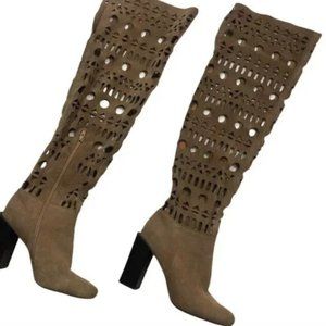 HARD TO FIND Jeffrey Campbell Taupe Suede Domenica Cut Out Over the Knee Boot